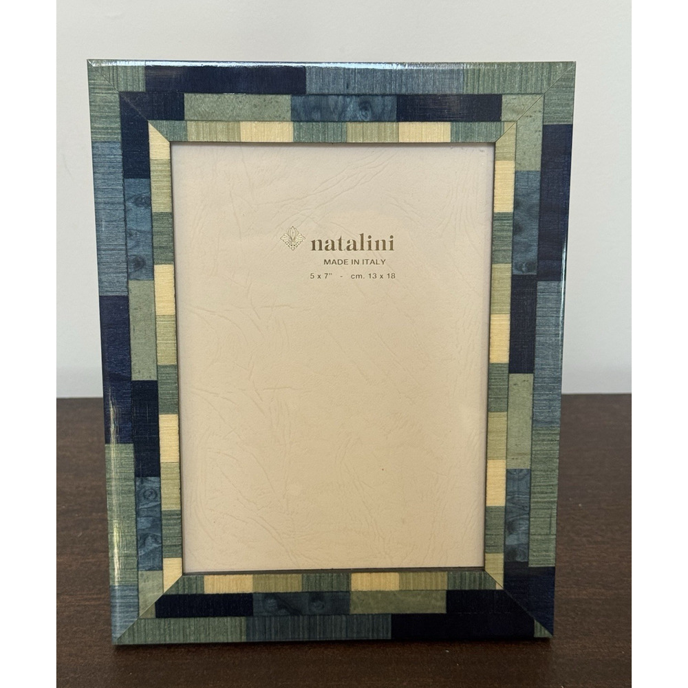 Natalini Picture Frame 5 X 7 Blue Green Mosaic Marquetry Wood Lacquer Italy